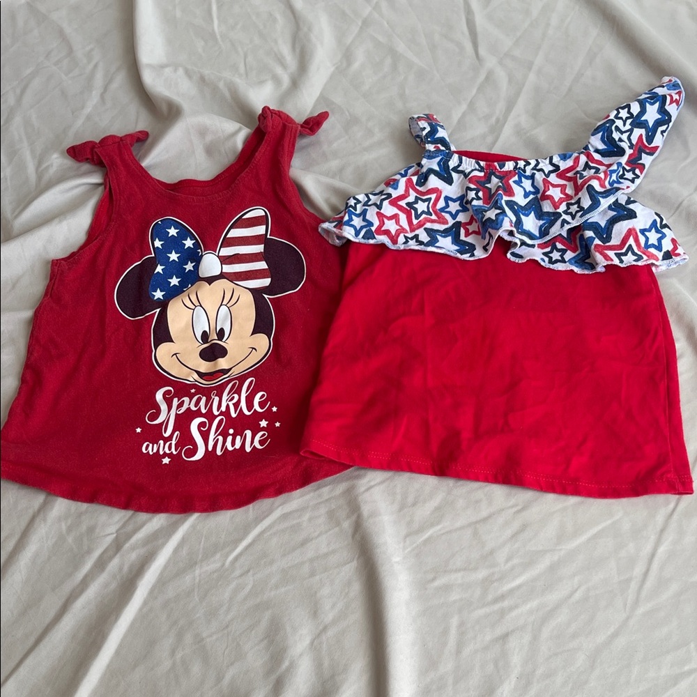 Patriotic Red Minnie Mouse & Stars Kids Tank Top Set